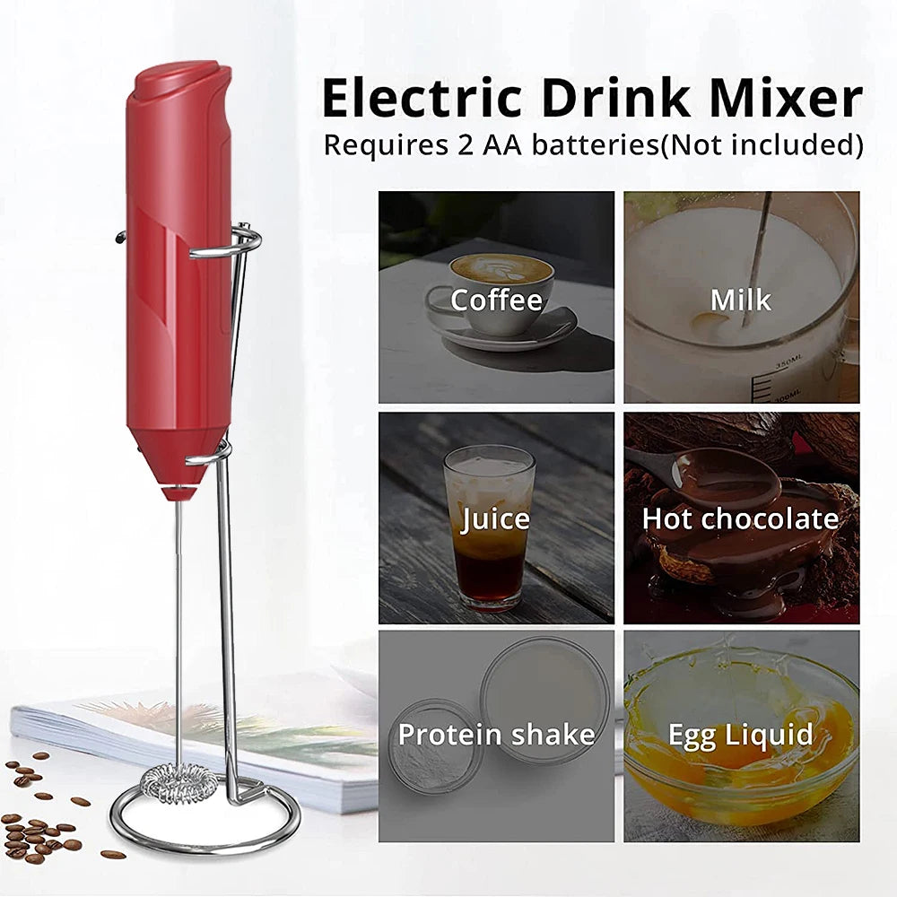 Electric Milk Frother Coffee Maker Handheld Whisk Beater Foam Maker Drink Mixer with Stand Kitchen Milk Coffee Egg Stirring Tool