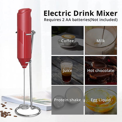 Electric Milk Frother Coffee Maker Handheld Whisk Beater Foam Maker Drink Mixer with Stand Kitchen Milk Coffee Egg Stirring Tool