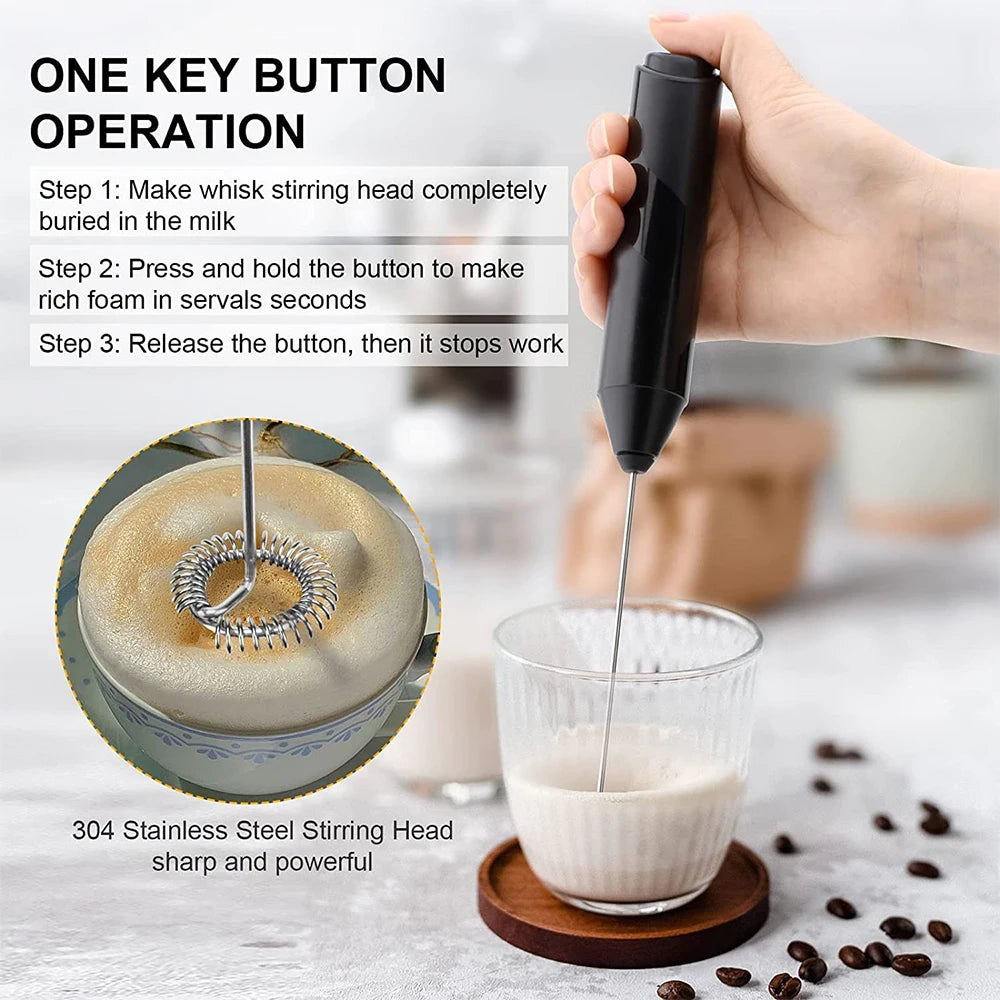 Electric Milk Frother Coffee Maker Handheld Whisk Beater Foam Maker Drink Mixer with Stand Kitchen Milk Coffee Egg Stirring Tool